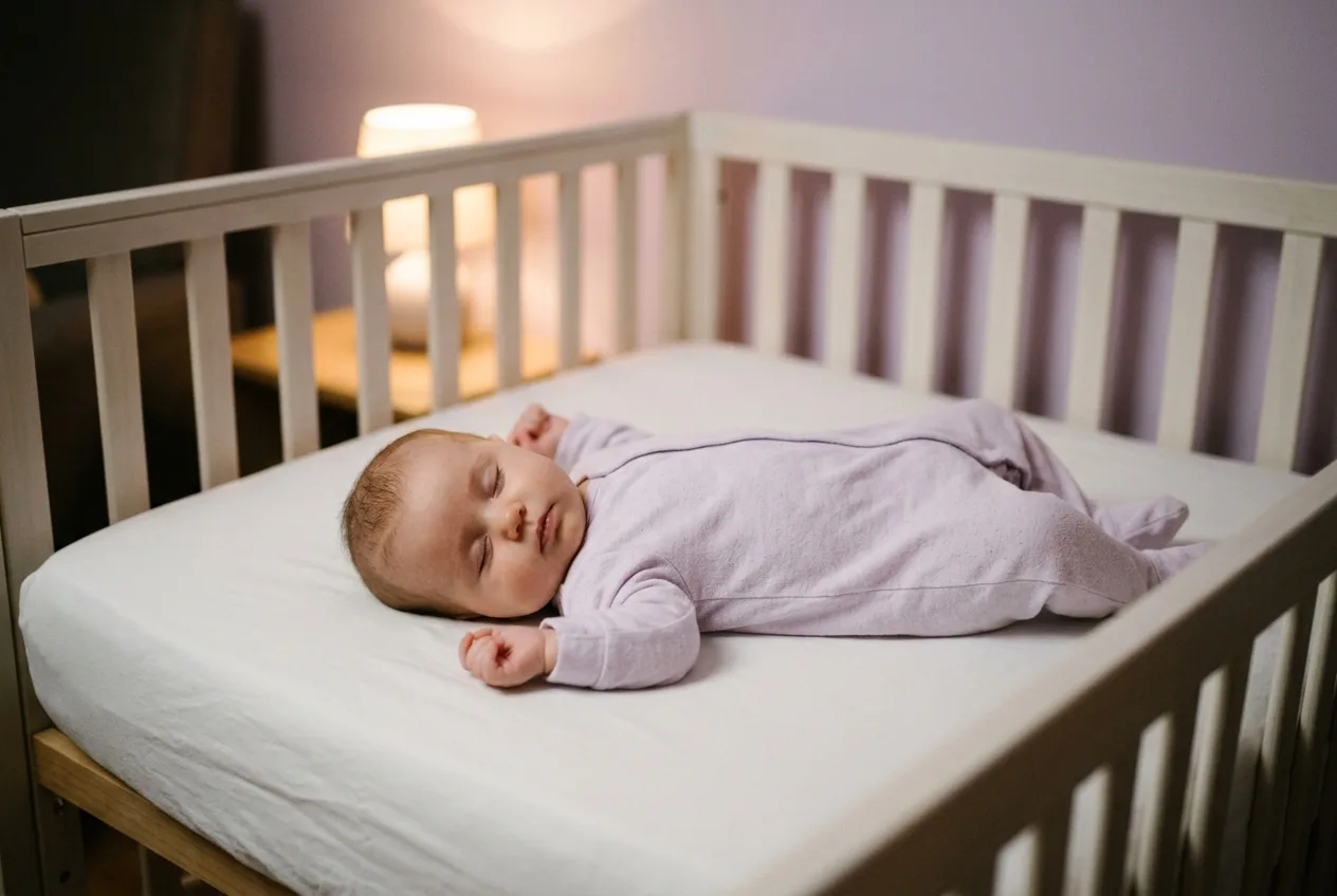 Bebê dormindo de costas no berço seguro